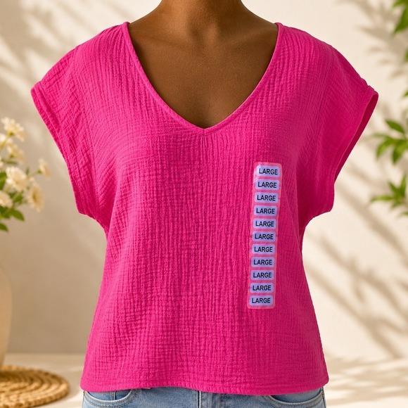 Three Dots Tops - Three Dots Top T-shirt Large Cotton Gauze Pink V Neck Lightweight NWT Blouse